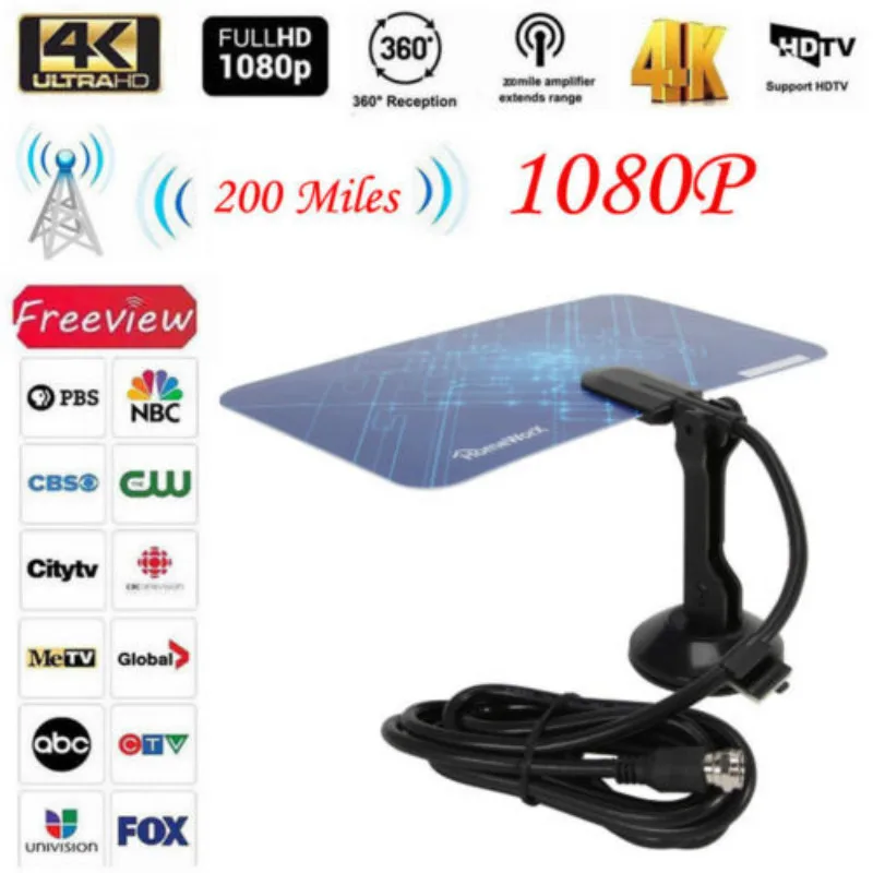 

200 Mile Range Indoor Antenna TV Digital HD Skywire Digital HDTV 1080p Antenna