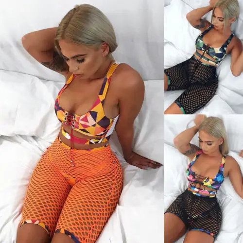 

Sexy Women Bandeau Bandage Bikini Set Fashion Padded Swimwear Costume Beach Fishnet Shorts Swimsuit
