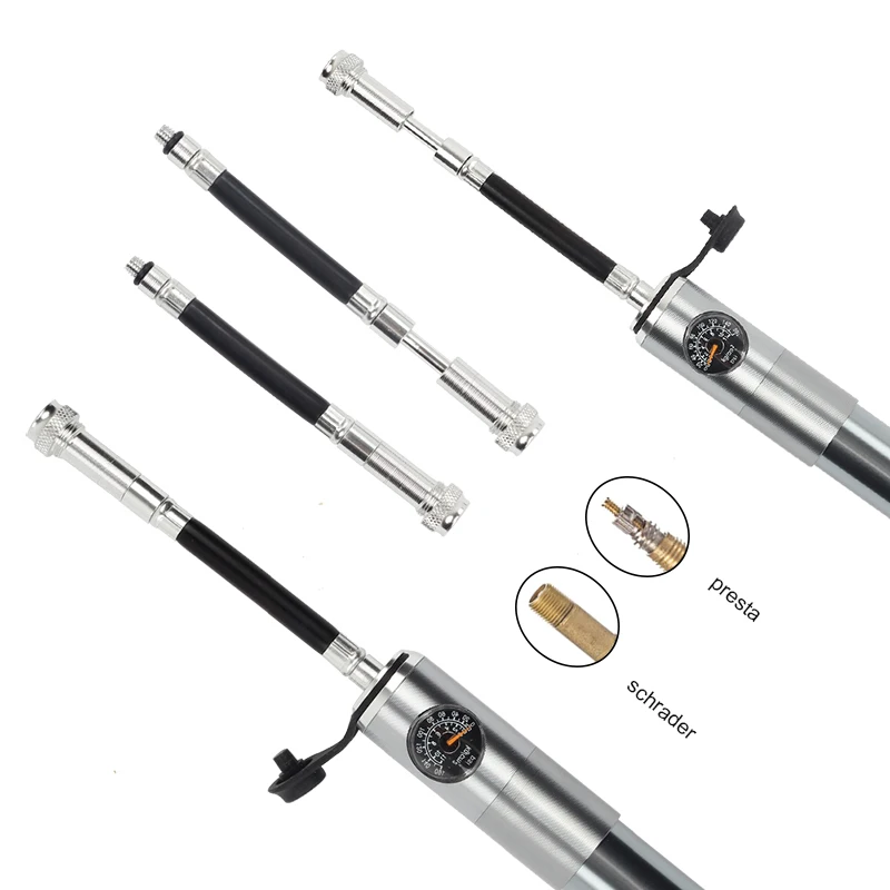 BIKEIN MTB Bicycle Mini Pump Bike Portable Air Pump With Gauge Tire Ball Inflator For AV/FV Aluminum CNC Schrader Presta Valve