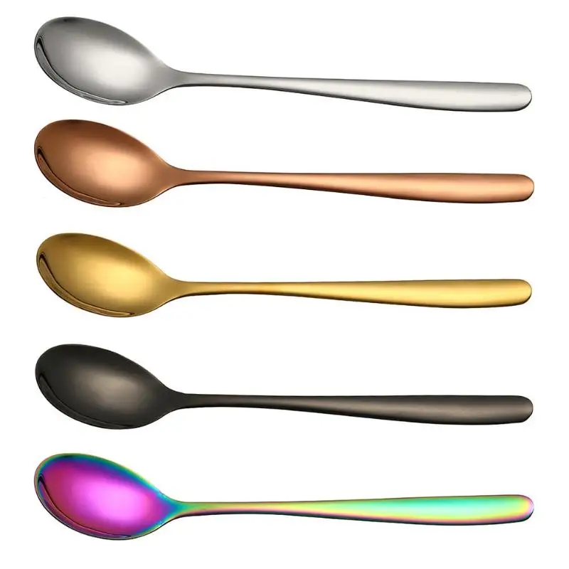 

Kitchen Tableware Stainless Steel Dinner Spoon Portable Colorful Soup Spoon Students Outdoor Picnic Plating Spoons