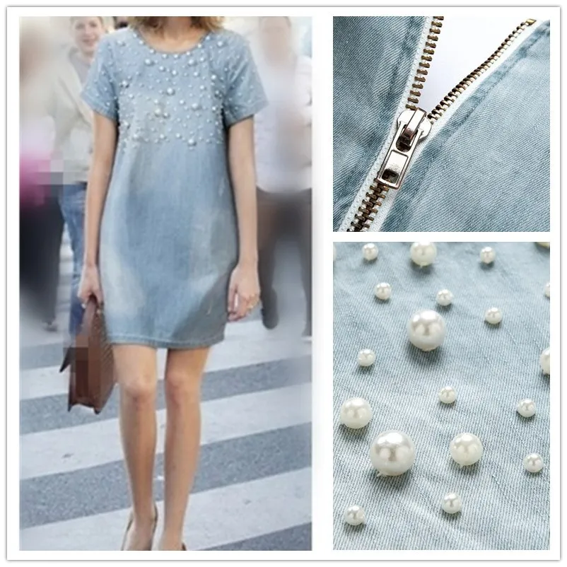 Large Size 5Xl Jeans Sundress Women's Casual Plus Size Embroidery Beaded Denim Dresses Loose Party Summer Dress