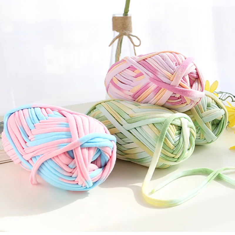 

100g/ball Colorful Section-dyed Thick Cloth Strip Yarn 100% Polyester for DIY Hand Knitting Crochet Bags Cushion Thread AQ009