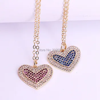 

Fashion 8Pcs Full Crystal Zirconia Paved heart pendant Necklaces heart charm women girls simple necklace