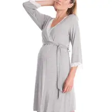 Осенние хлопковые кружевные халаты с рукавом 3/4 для беременных женщин, ночная рубашка, Повседневная Свободная одежда для сна, свободные мягкие пижамы