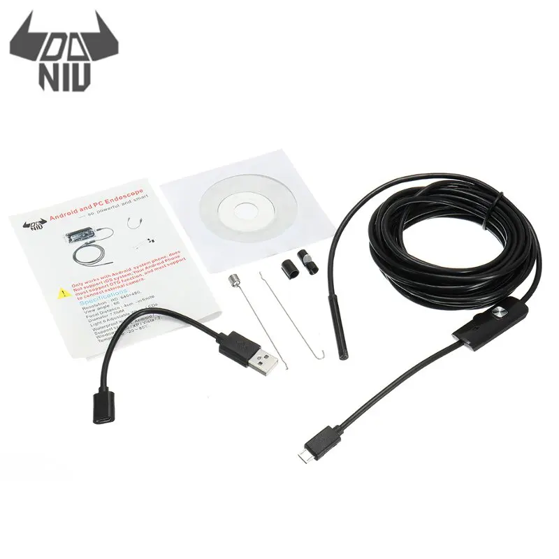 

DANIU 5.5mm Digital Special Borescope Inspection Waterproof Mini Camera with Hook Magnet Side Mirror 5M USB for Android Phone