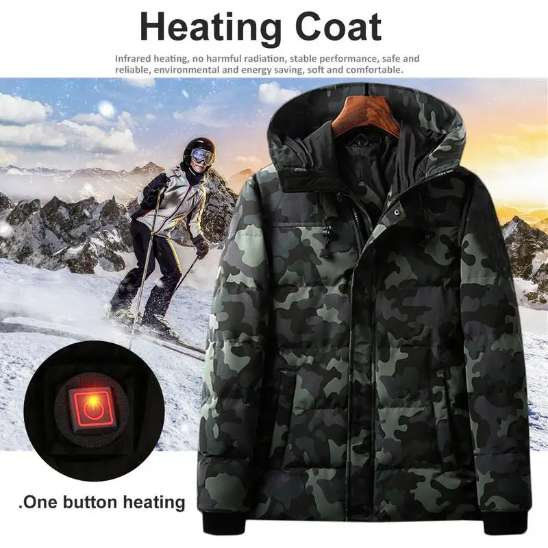 Camouflage Military Mens Winter Heated USB Hooded Work Jacket Coats ...