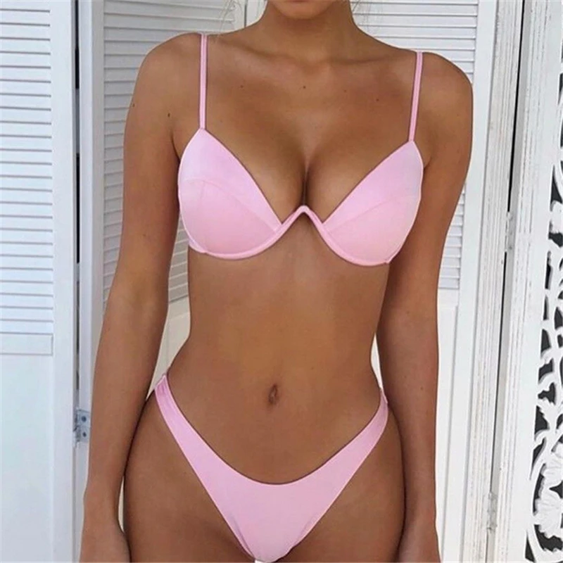 Bikini 2019 Sexy mujer traje de baño Bikini brasileño Push Up traje de baño sólido traje de baño Tanga Biquini Bikini conjunto