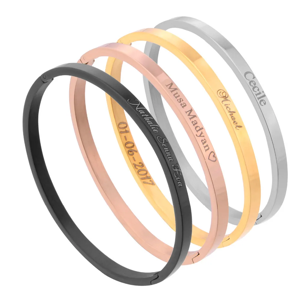 Personalized Custom Name Bracelet Opening Stainless Steel Women Bangle