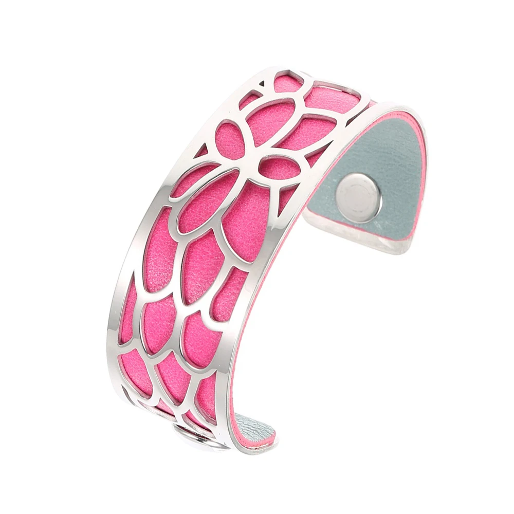 

Legenstar Cuff Bracelets&Bangles for Women 25 mm Lotus Stainless Steel Reversible PU Leather Bracelet Interchangeable Jewelry