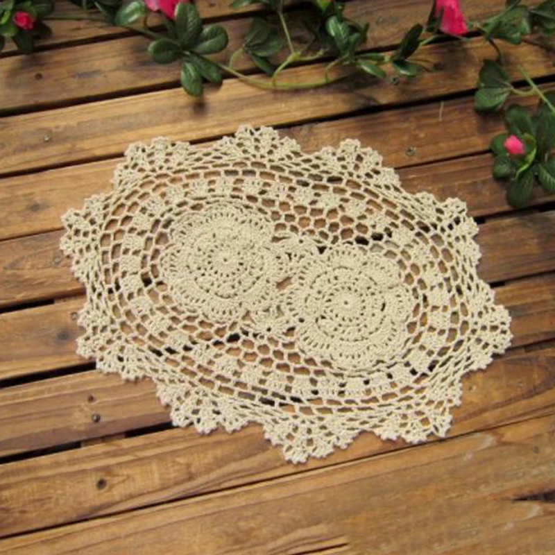 

Round Crochet Lace Doily table place mat pad BEIGE Cotton Handmade Crochet Doilies Pad coffee dish coaster dining table pad