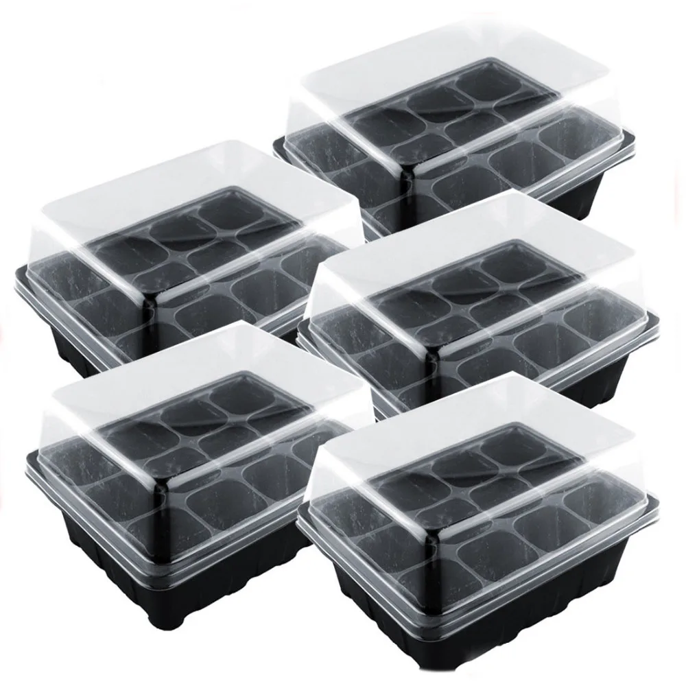 

5 Set 12 Cells Nursery Pot Planting Seed Tray Kit Plant Germination Box With Lid Garden Grow Box
