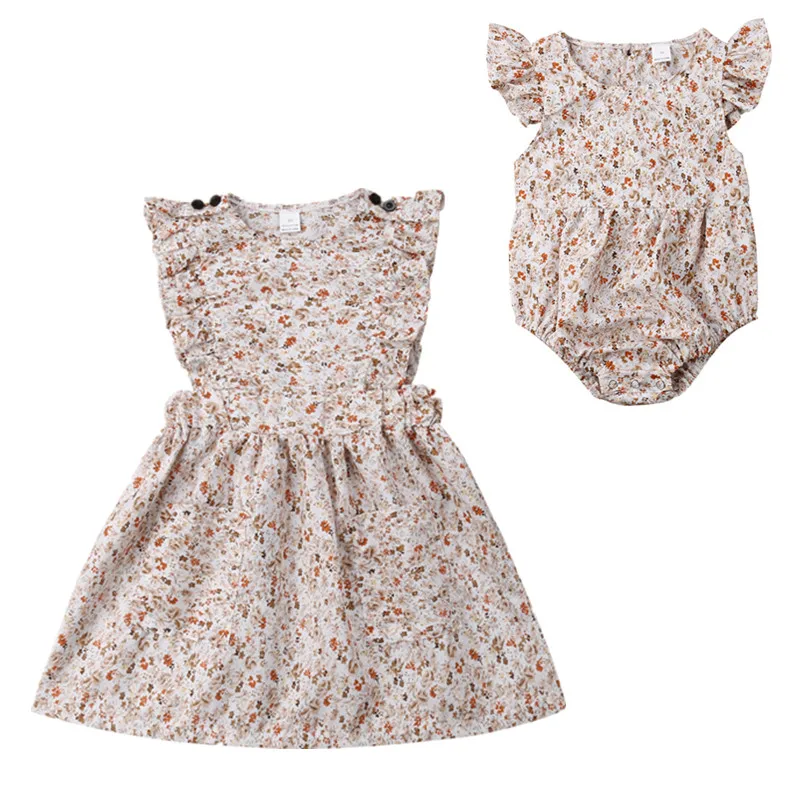 Vendedor Caliente Trajes a juego para la familia, ropa de verano para recién nacido, niña, hermana, vestido Floral, Mono Njog6380