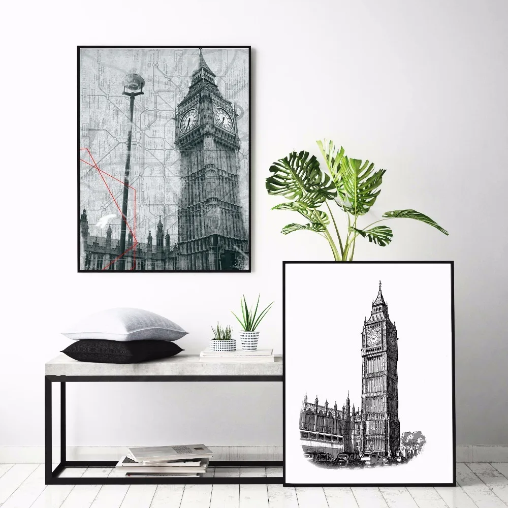 Big Ben Sketch Artwork Canvas Art Print Painting Poster Wall Pictures For Living Room Home Decorative Bedroom Decor No Frame | Дом и сад
