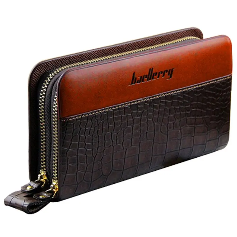 

Baellerry Crocodile Pattern Long Wallet Double Zip Men, Brown