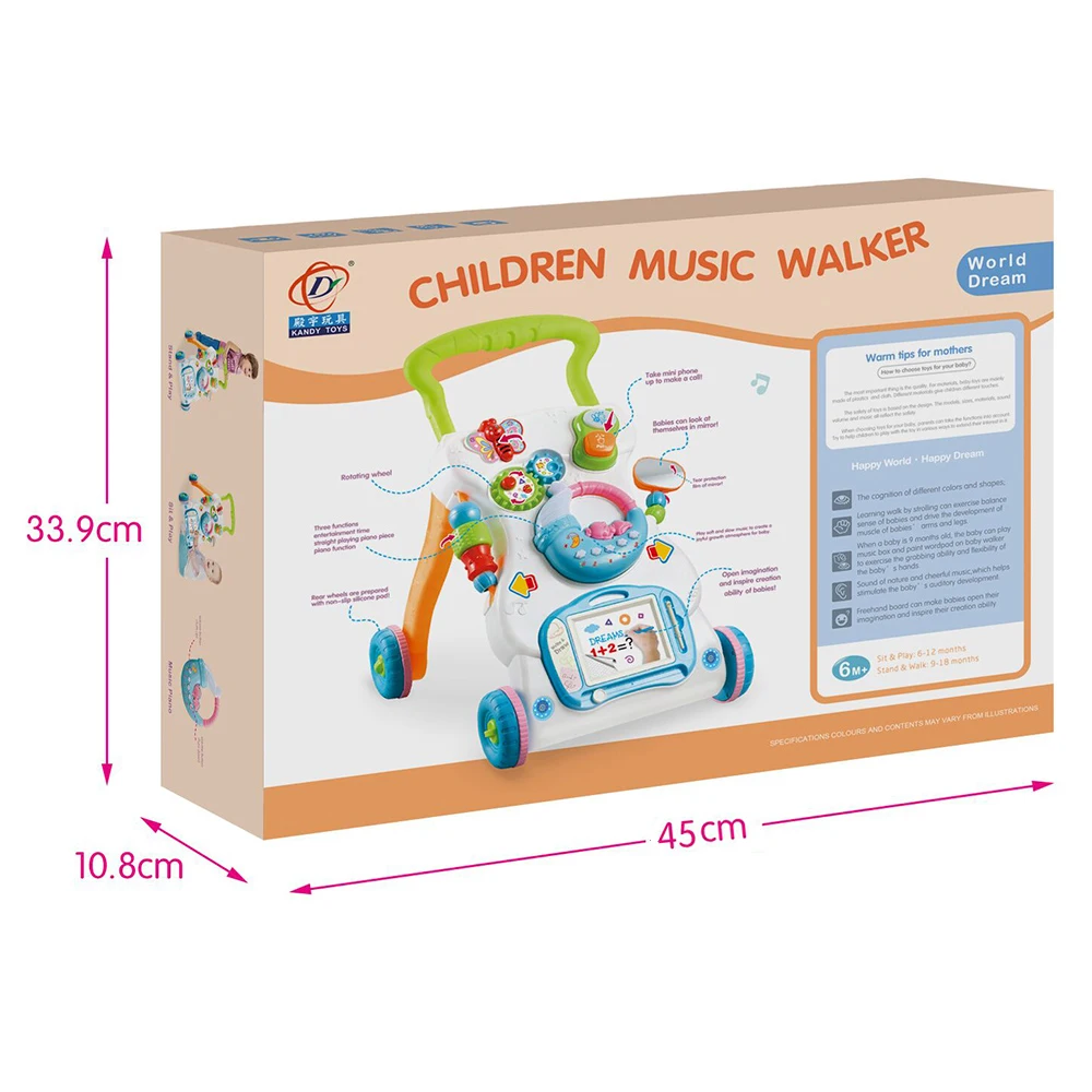 Baby Walker Toddler Trolley Sit-to-Stand ABS Musical Adjustable Height exercise hearing learn walk scientifically