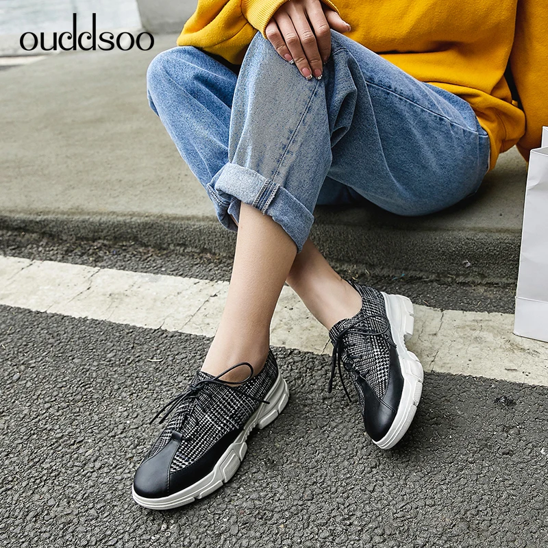 

ODS 2019 Spring Autumn shoes Lace-up Black Casual Ladies Soft Leather Retro Oxfords Women Shoes Woman European Lady Espadrilles