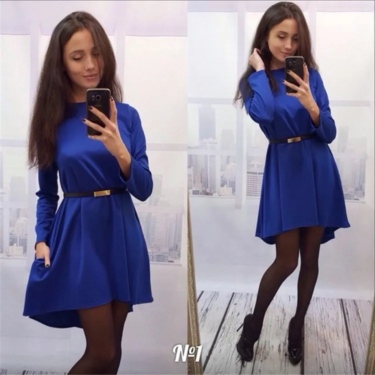 

A popular retro dress Women's Summer 2019 New solid-color long-sleeved irregular skirt