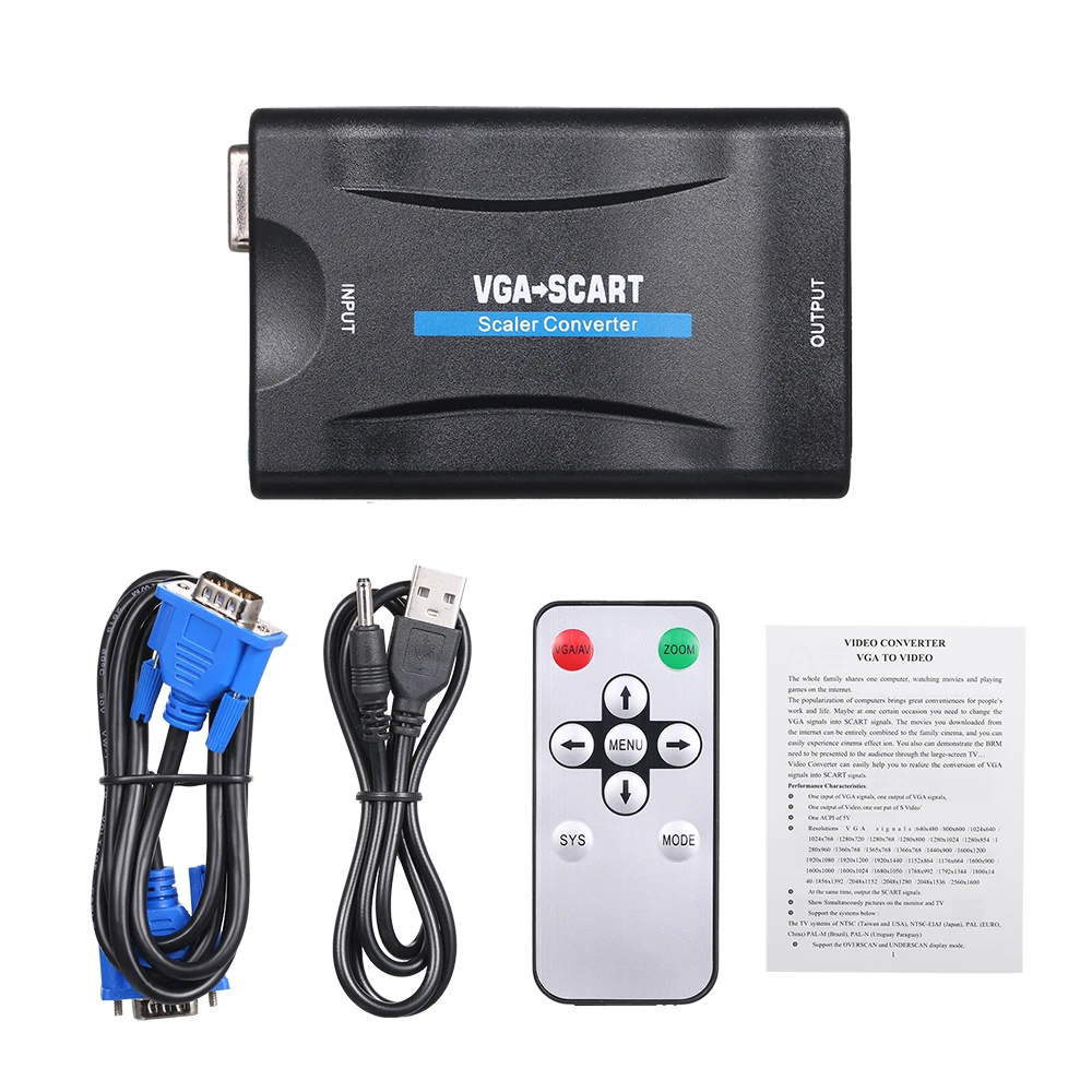 Высококлассный преобразователь 1080P VGA в SCART Видео Аудио AV сигнальный адаптер HD