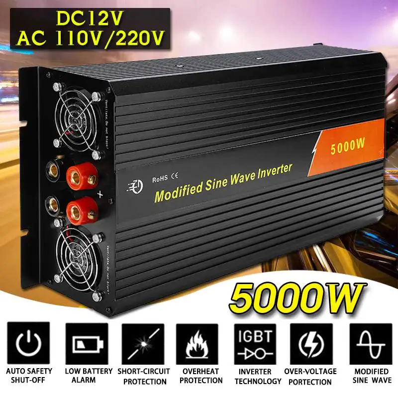 

KROAK Inverter 12V 110V/220V 10000W Peaks Modified Sine Wave 5000W Voltage Transformer Power Inverter Converter Car Charge USB