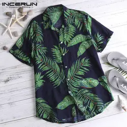 INCERUN Лето Для мужчин гавайская рубашка с принтом с короткими рукавами и лацканами шеи Повседневное свободные топы каникулы, отпуск Пляжные