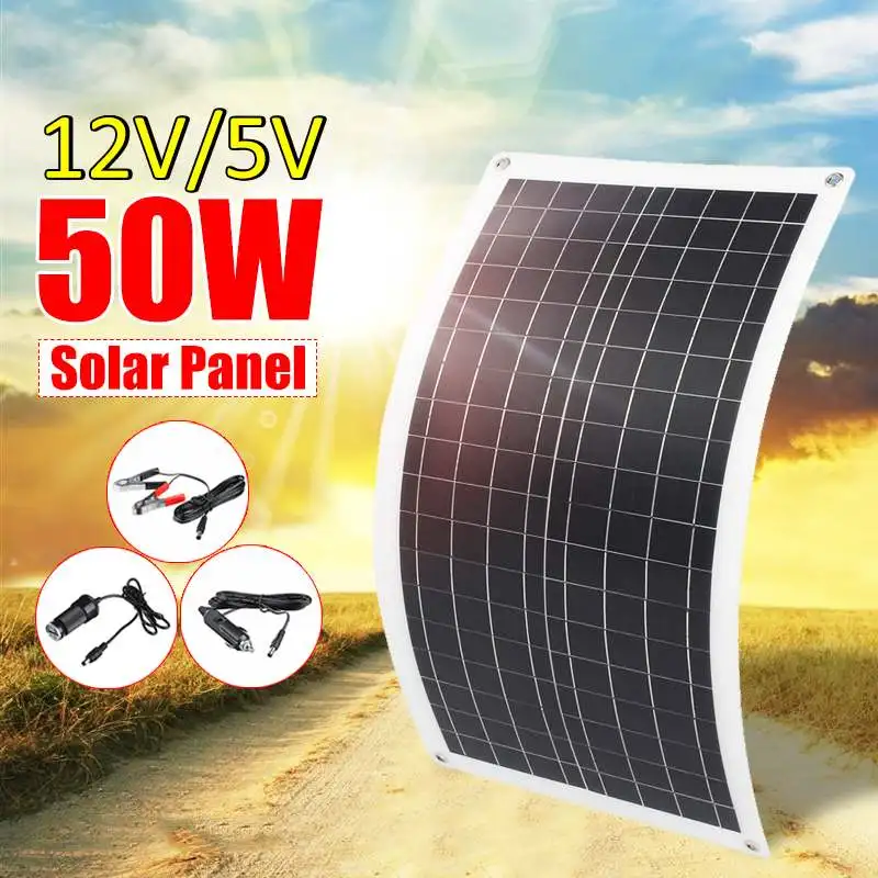 

LEORY 50W Flexible Solar Panel Dual USB 12V/5V Solar Cell Module for Car Yacht Led Light RV 12V Battery Boat Outdoor Charger