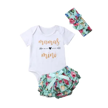 

3PC Set Cute Newborn Baby Girl Short Sleeve Cotton Bodysuit Tops Floral Tutu Shorts Baby Bloomers Headband 3PCS Baby Clothes
