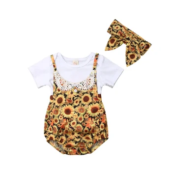 

3Pcs Cute Newborn Baby Girls Kids Solid Cotton Tops Romper Floral Pants+Headband Headwear Outfits Set Hot Toddler Infant Clothes