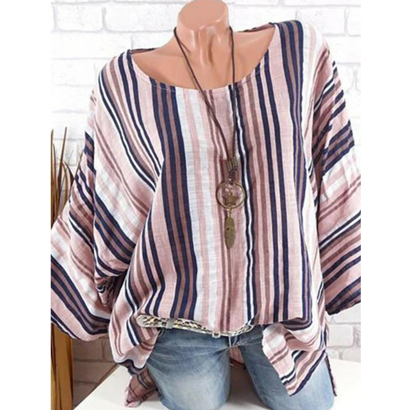 Женская блузка в полоску Boho с длинным рукавом мягкая Свободная для отдыха на