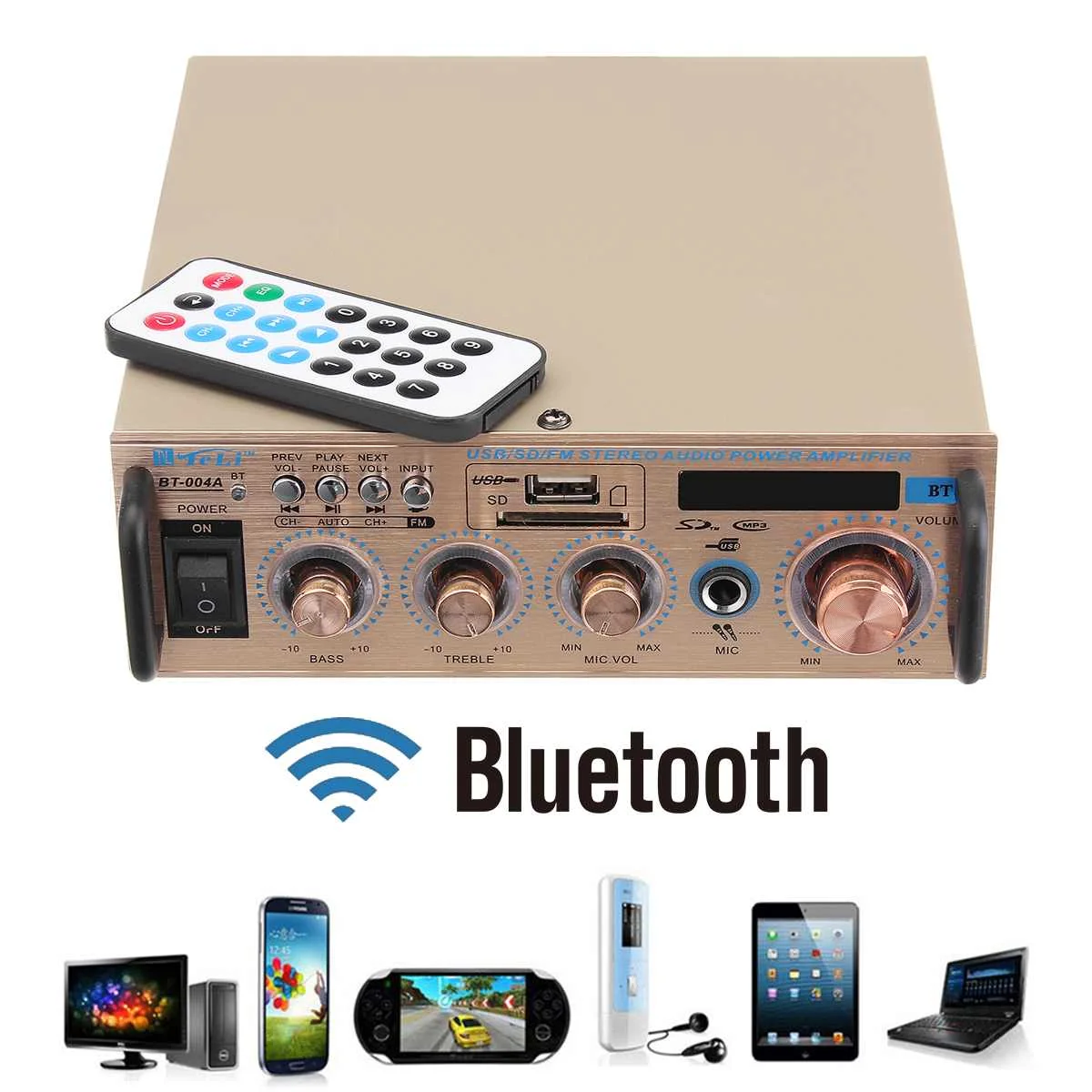 

Wireless Bluetooth Audio Amplifier Music Player 12V/ 220V HIFI Stereo Power Amplifier for Car Home Theater Amplifiers