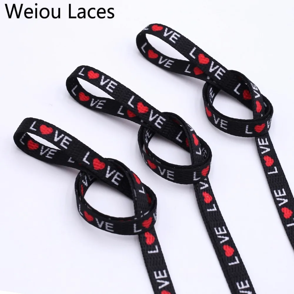Weiou Flat Single Layer Network Laces With Sublimation Heat Transfer Printed Love Shoelaces Digital Print Black With Metal Tips