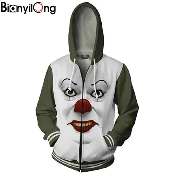 

2019 autumn and winter hooded clown 3D printing hoodie casual sportswear casual zipper hoodie hooded American size hip hop top