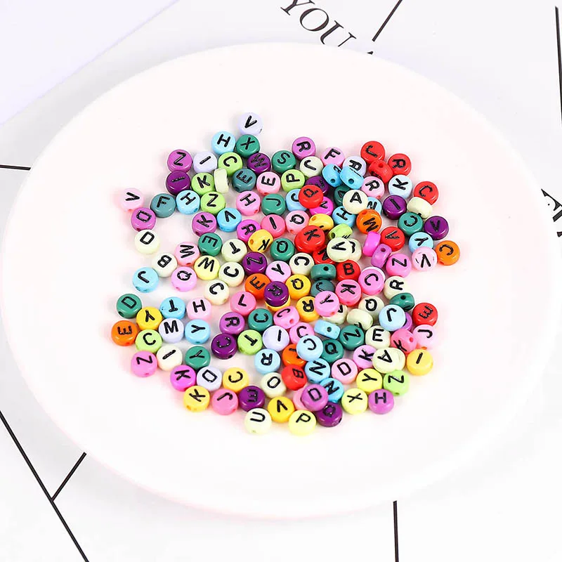 

100pcs Colorful And Black Acrylic Spacer Number Beads Flat Round White Letter Pattern About 7mm Hole: Approx 1.5mm DIY Necklace