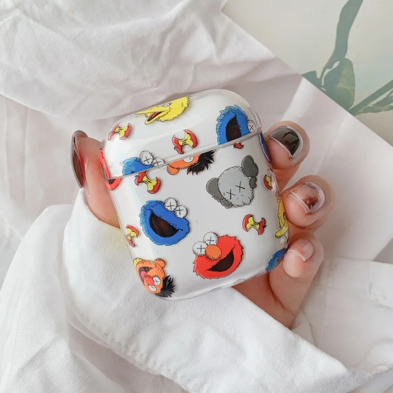 

Cute Transparent Cartoon Sesame Street Earphone Hard Case For airpods case silicone Wireless Bluetooth Skin Headset bags Cover