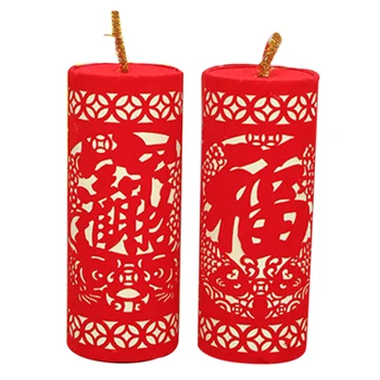 

Drop Sale 1Pair 10X25cm Flocking Paper Cutting Simulation Firecrackers Festival Decor for Chinese New Year - Classic Style Red