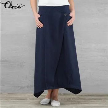 

Celmia Plus Size Women's Long Skirt High Waist Asymmetrical Irregular Maxi Skirts Spring Summer Beach Saias Faldas Femme Clothes