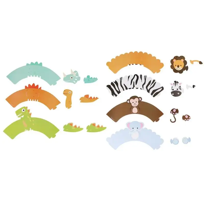 

12pcs Cartoon Animal Dinosaur DIY Cake Decoration Paper Cupcake Wrappers for Kids Birthday Party Decorations 2019 New
