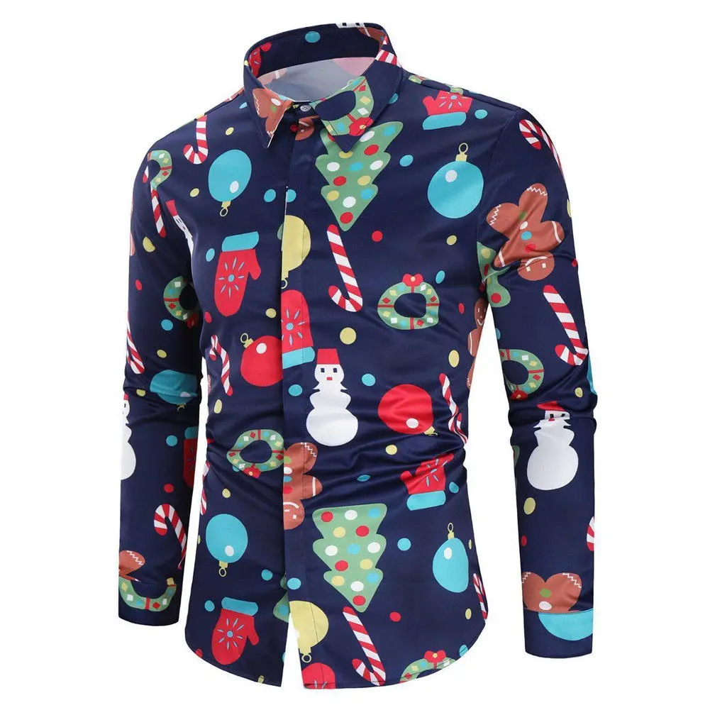 

Warm Fall Winter Cool Men's Christmas Print Funny Shirt Tops Handsome Boys Casual Slim Fit Long Sleeve Green Purple Dress Shirts