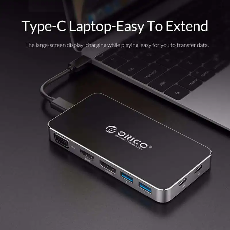 Orico 8 в 1 док-станция type-C многофункциональный концентратор 2 Usb 3,0 порта конвертер Usb-C к Dp 4K Hd Hdmi Vga Displayport ноутбук