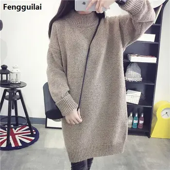 

winter medium-long thickening sweater dress pullover female loose one-piece dress turtleneck outerwear basic sweater