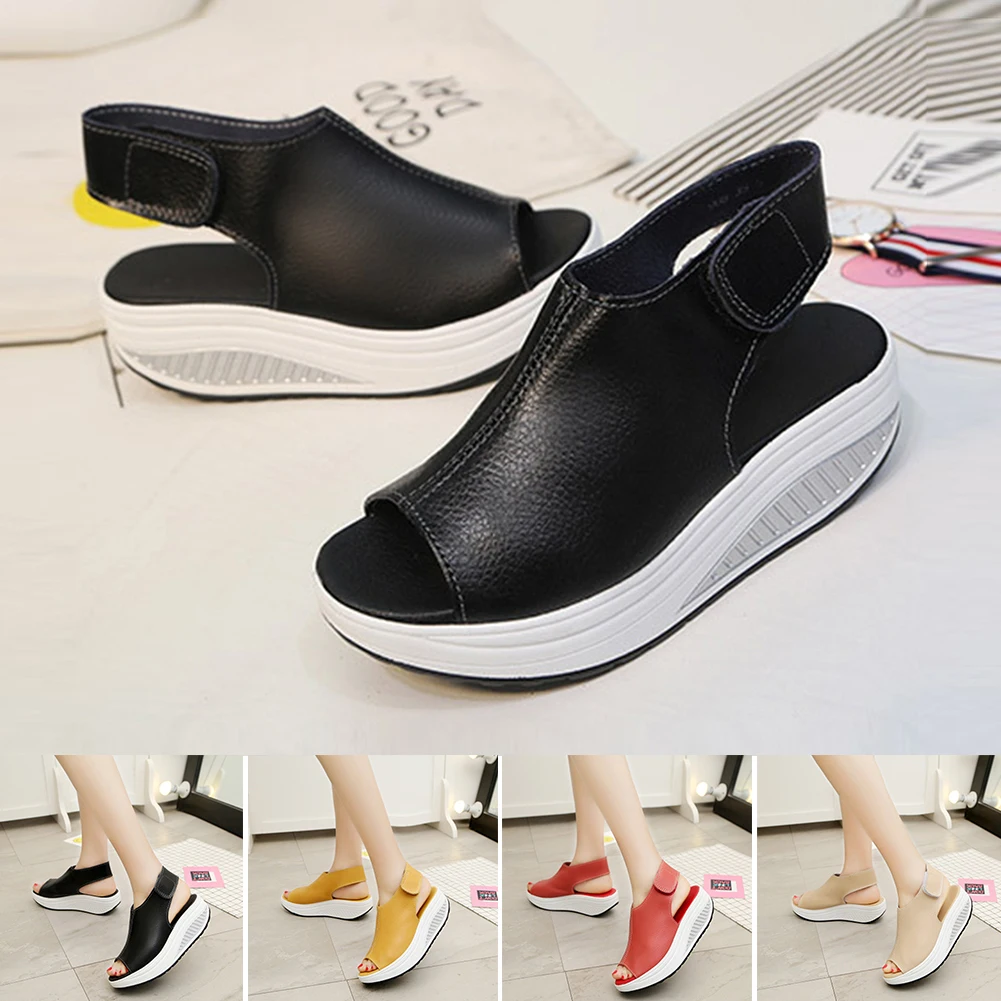 

New Women Fashion Summer Sandals Wedge Heel Peep Toe Slingbacks Platform Muffin Korean Style Sandal Big Size 35-43