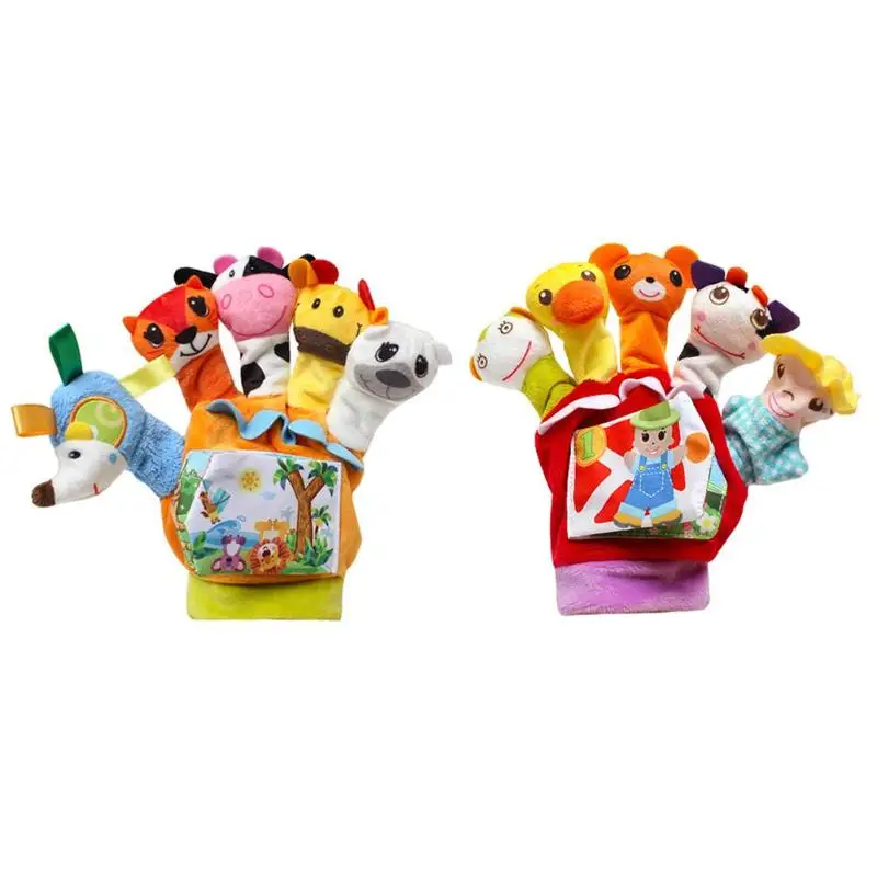 

Cute Cartoon Animal Finger Doll Hand Puppets Glove Plush Toys with Cloth Book Baby Early Education Comfort Toy