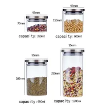 1 Pc Glass Sealed Storage Tank Moisture-proof Heat Clear Storage Can Bottle with Stainless Steel Lid for Nuts Seasoning Tea