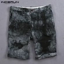 INCERUN летние мужские шорты с принтом из хлопка, джоггеры на пуговицах, повседневные пляжные шорты мужские, фитнес, винтажная одежда, брендовые шорты
