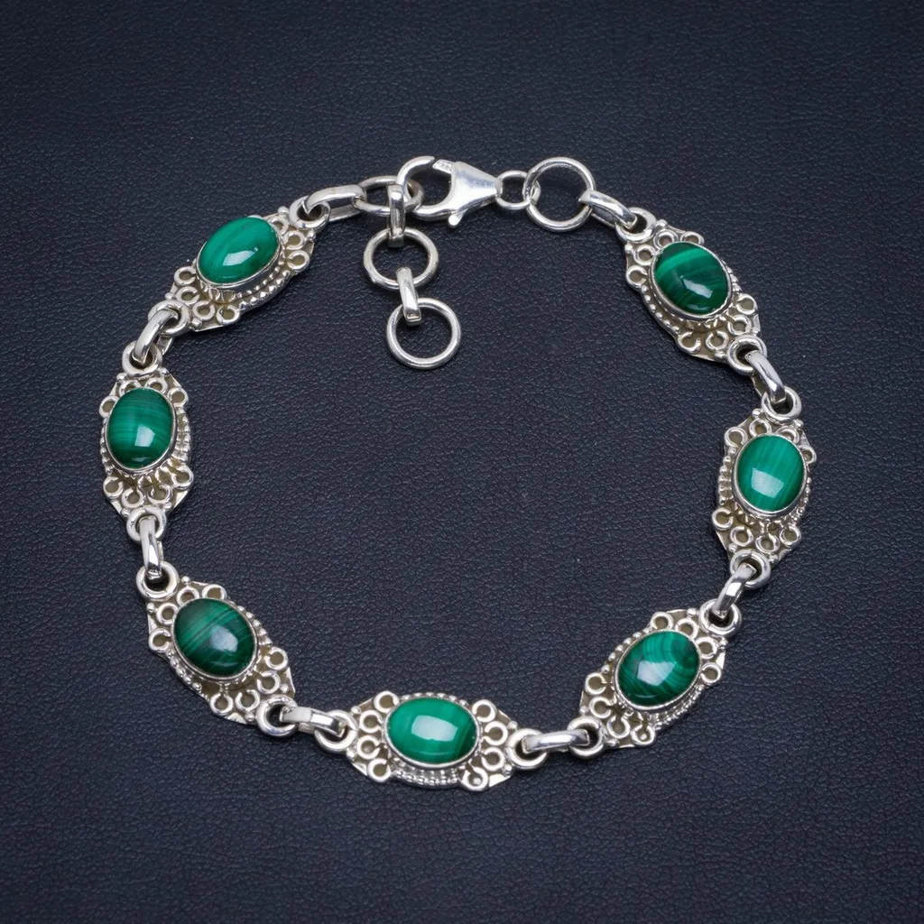 

Natural Malachite Handmade Unique 925 Sterling Silver Bracelet 7-8" A2904