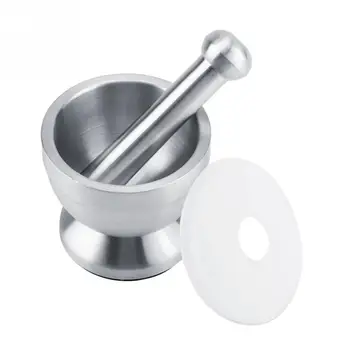 

Stainless Steel Mortar Pestle Beans Garlic Spices Foodstuffs Grinder Kitchen Tool with Silicone Lid for kitchen