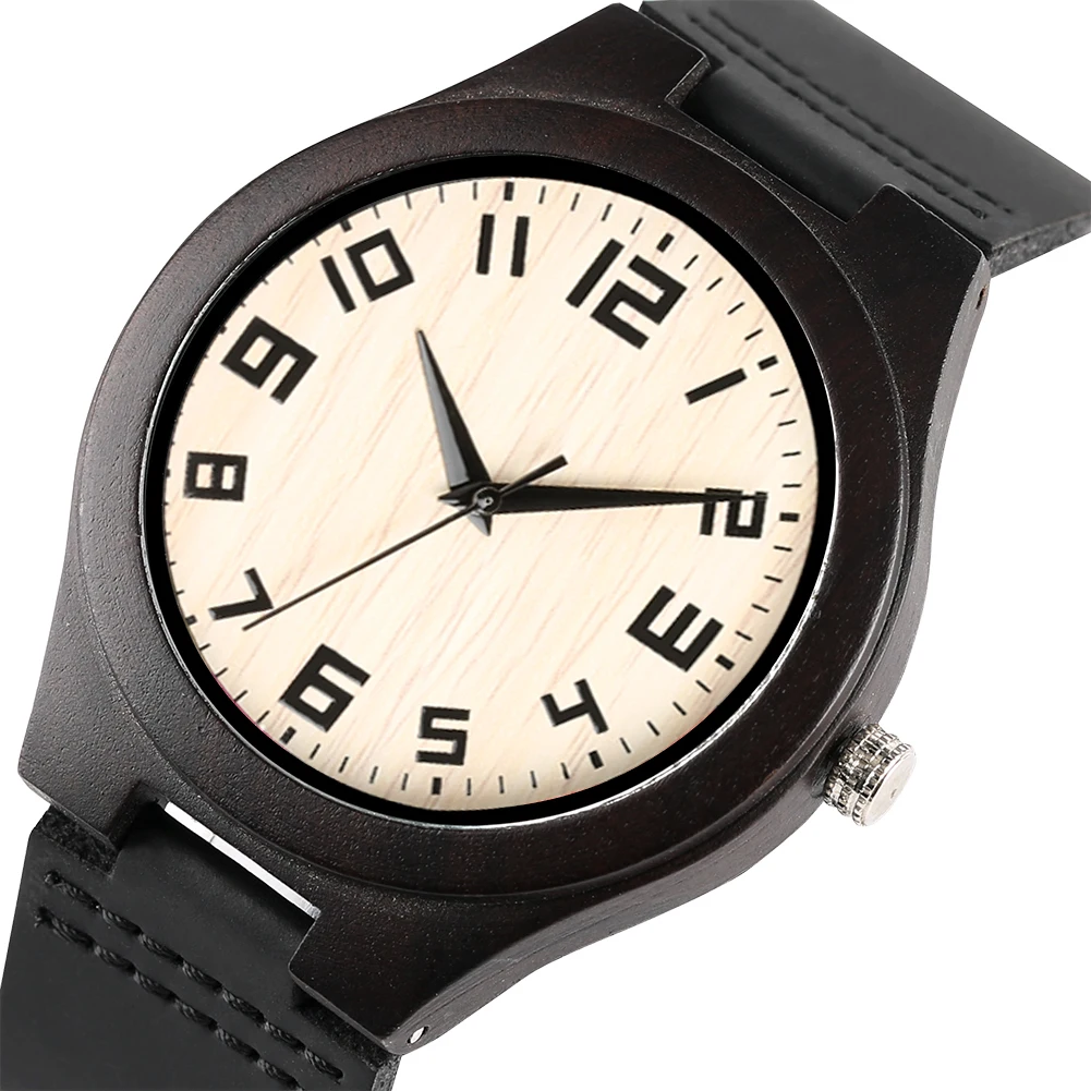 

Minimalist Wooden Watch for Men Supper Light Quartz Black Leather Wood Watch for Teenagers Durable Ebony Bamboo Watches for Boys