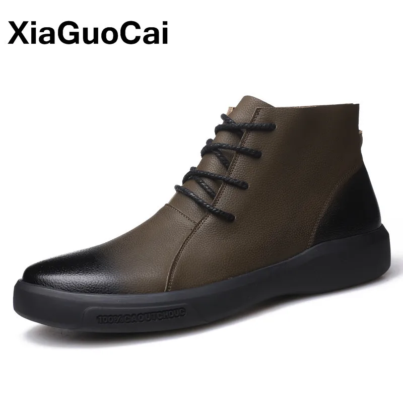 

Retro Men Shoes Ankle Boots 2019 Casual Split Leather Martin Boots Spring Autumn Lace Up Male Fashion Mans Footwear High Top