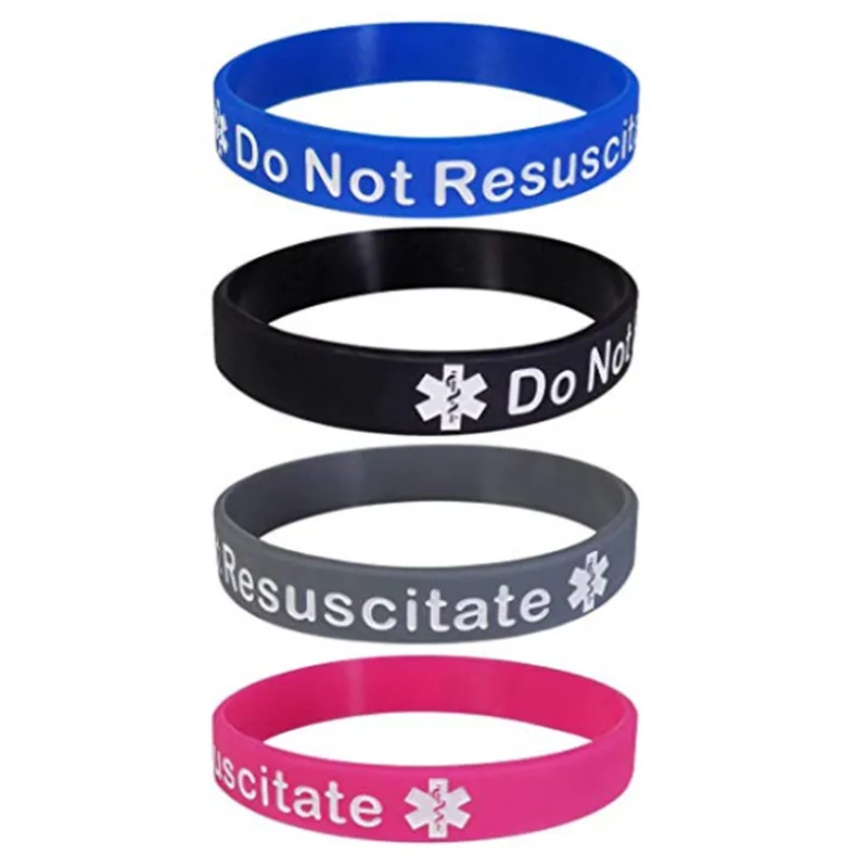 1pcs DNR Do Not Resuscitate Medical awareness Silicone Bracelet WristbandsCuff Bracelets
