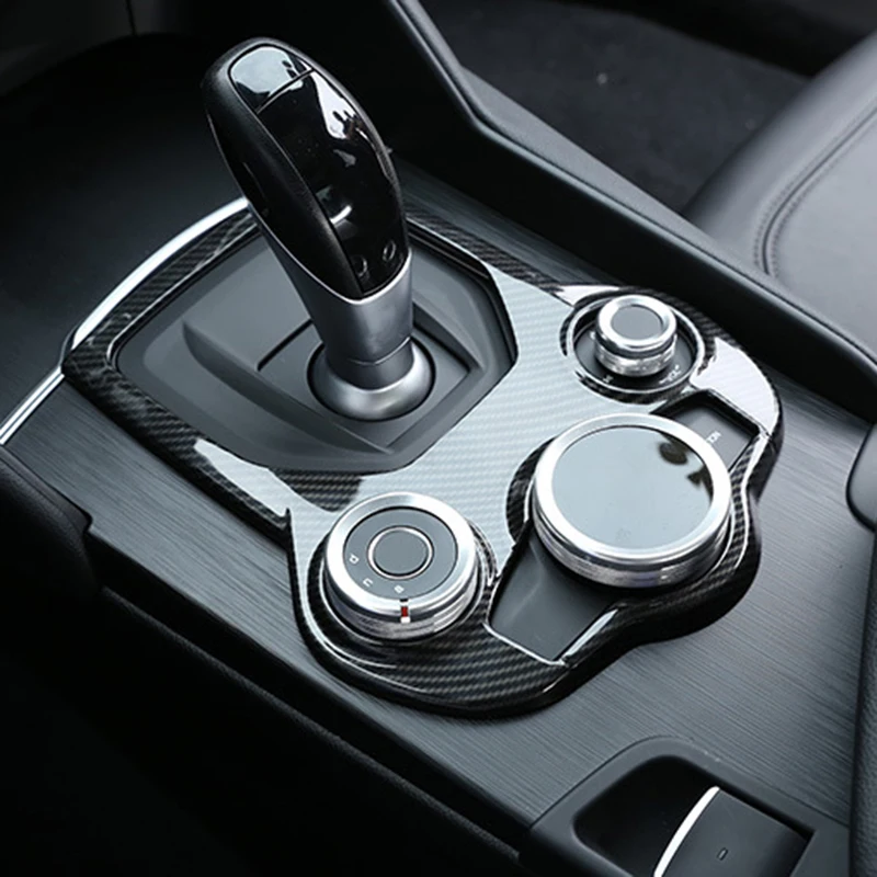 

1pc Carbon Fiber Console Gear Shift Box Panel Trim Black ABS Accessory Part Suitable For Alfa Romeo Giulia 2017-2018