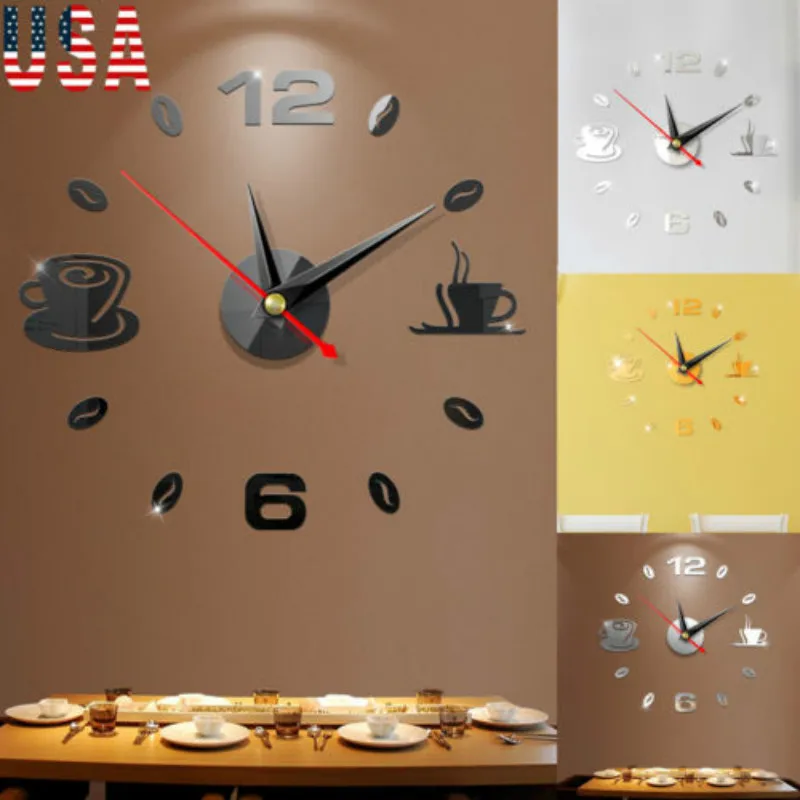 

3D Modern DIY Large Number Mirror Wall Sticker Big Watch Home Decor Art Clock US